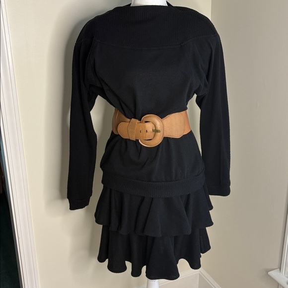 Vintage Dresses & Skirts - Vintage Dress Code Brand Two Piece Black Sweater Top with Ruffle Skirt. 9/10